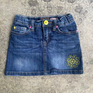 Vintage Childrens Place Y2K Kids 5 Denim Skort Flowers Floral Adjustable Waist